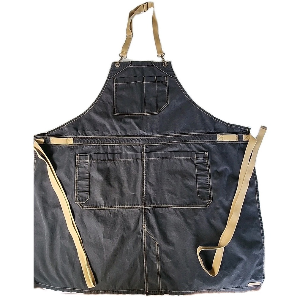 Chef Works Heavy Duty Gray Canvas Kitchen Work Apron w/Pockets Split Front NWOT